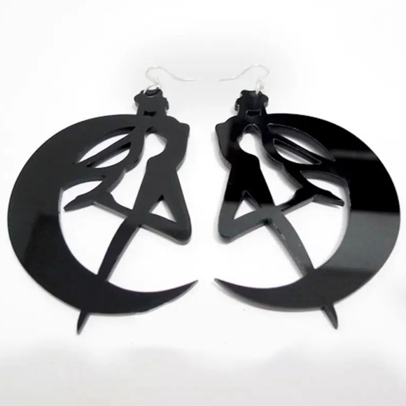 Oversized Sailor Moon Crescent Black Earrings | Kawaii 90s Retro Anime Jewelry - Picture 9 of 9